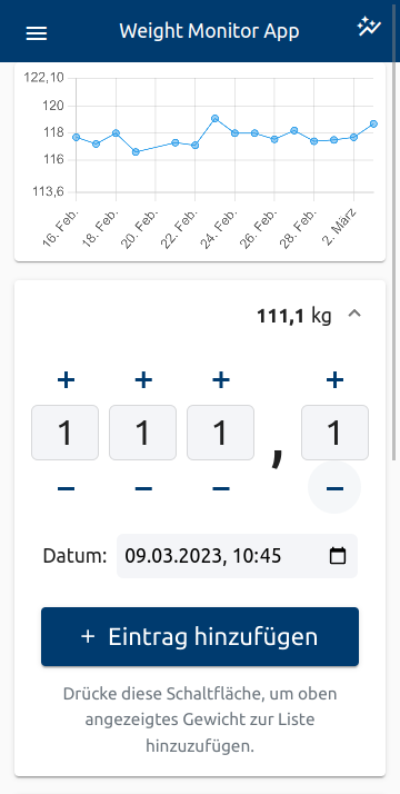 Weight Monitor App auf einem Smartphone